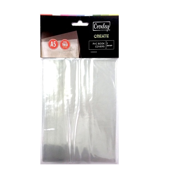 BOOK COVERS A5 PVC 140MIC PKT5 CROXLEY B006199