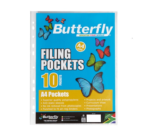 FILE POCKETS BUTTERFLY A4 10PK