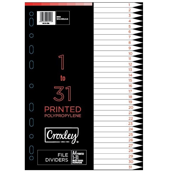 FILE DIVIDER 1-31 PRINTED CROXLEY IND1131